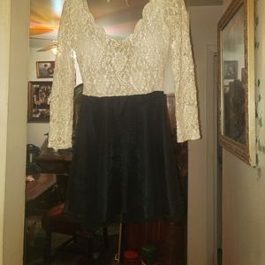 White lace and black formal dress